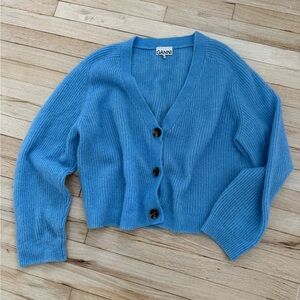 Ganni Sky Blue Ribbed Cardigan